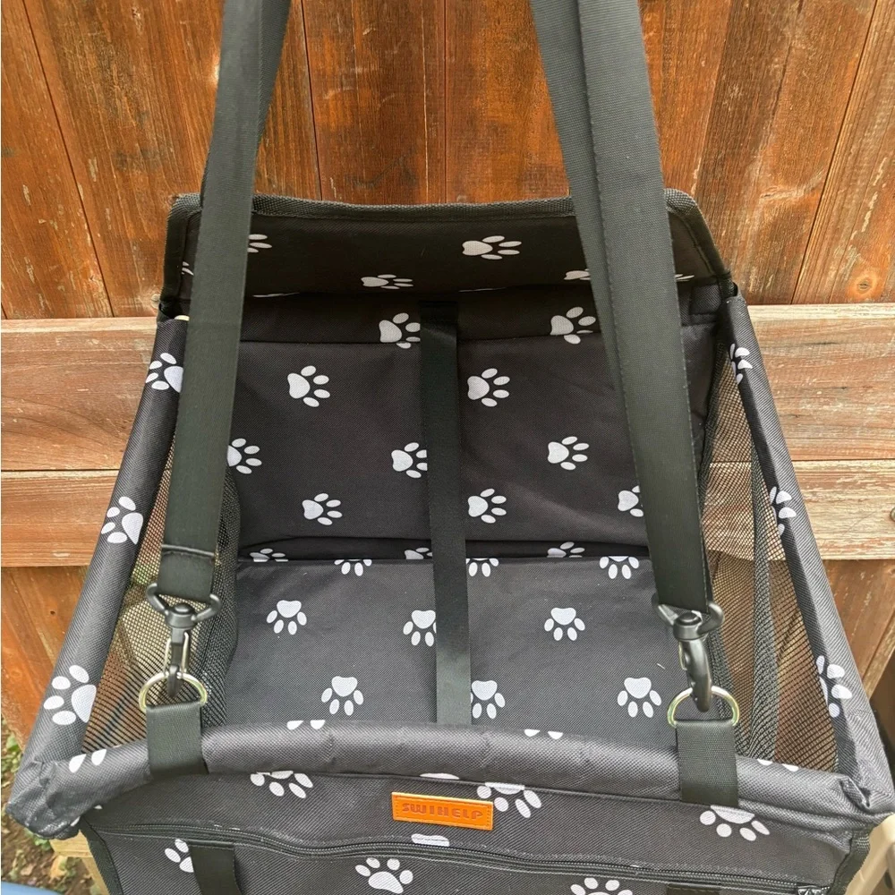 Swihelp Black Pet Carrier with White Paw Prints
